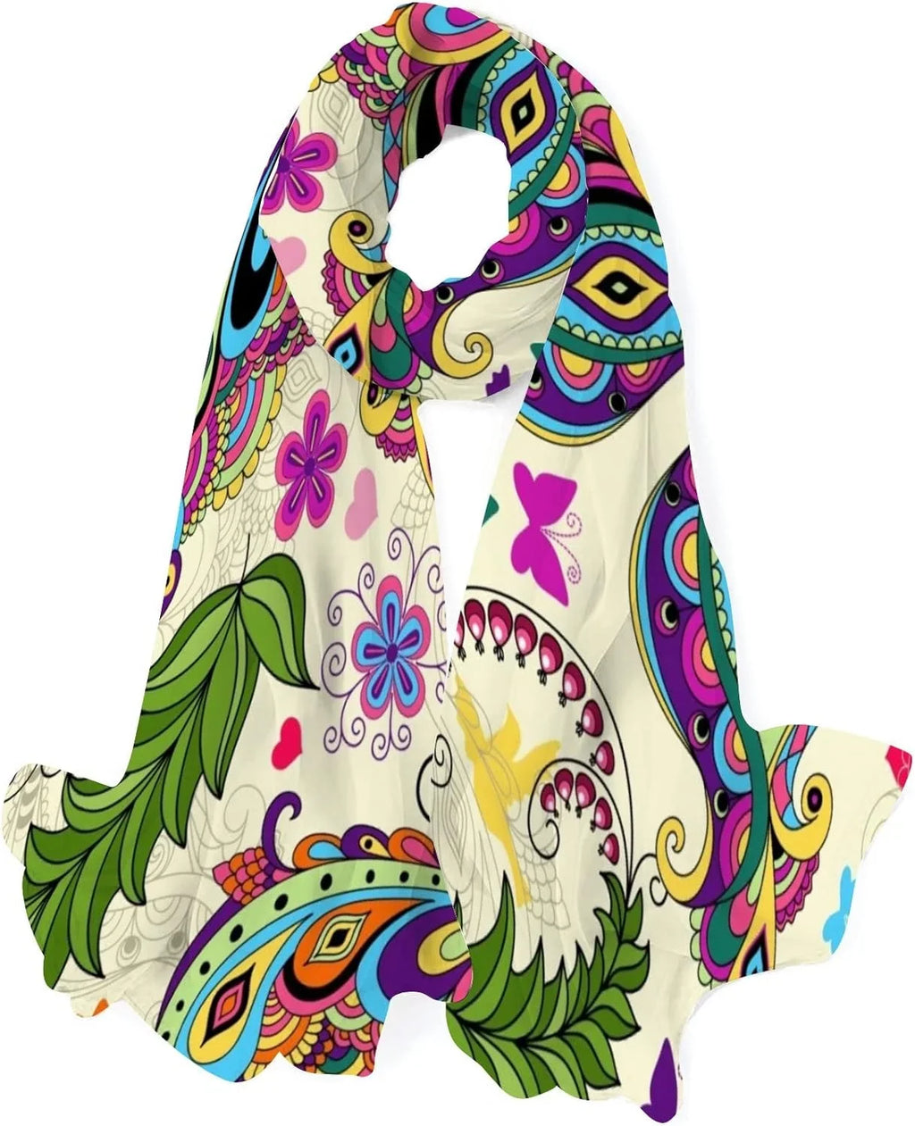 Hyjoy Vintage Butterflies And Flowers Long Silk Neck Scarf Lightweight Shawl Wrap Scarves for Women Girls