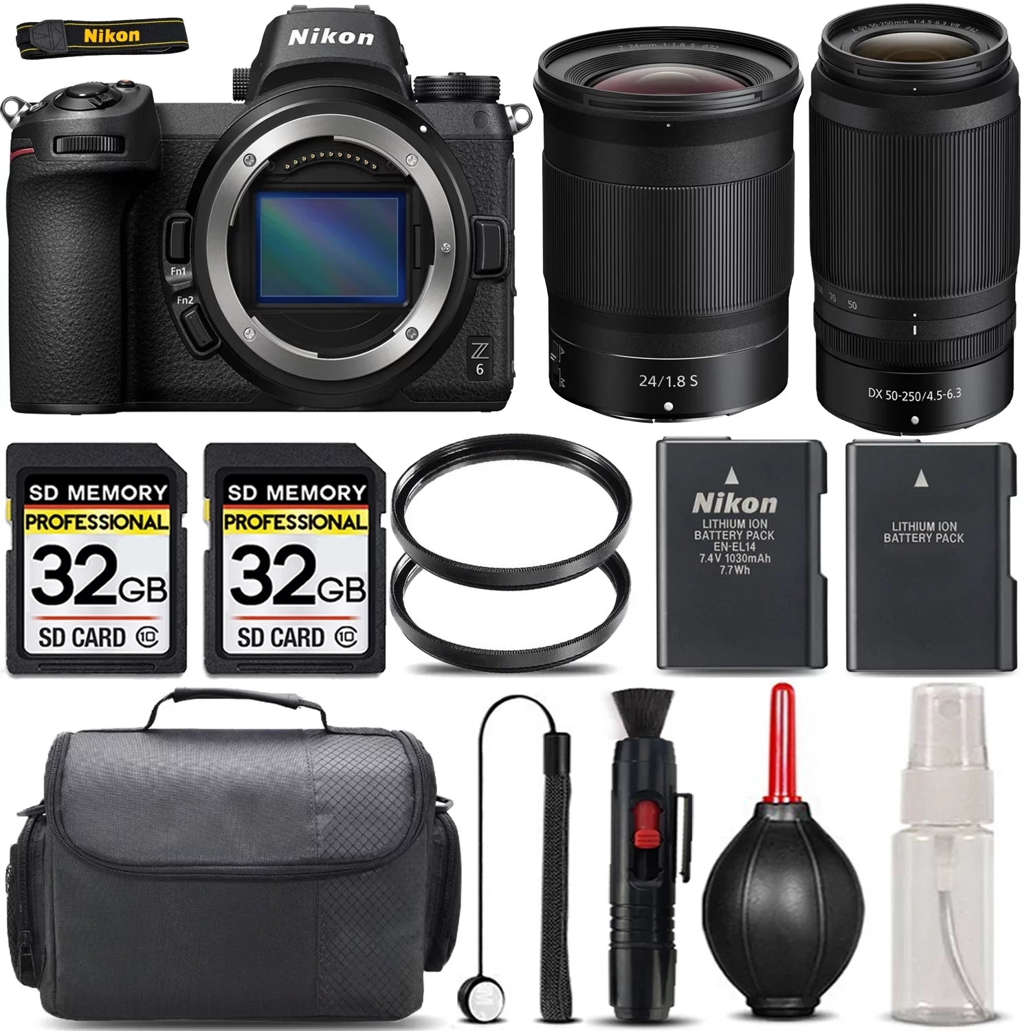 Nikon  Mirrorless with 50-250mm f/4.5-6.3  Lens + 24mm f/1.8  Lens + 64GB Storage +  Filter + Backup Battery + Case + Cleaning Kit - International Version