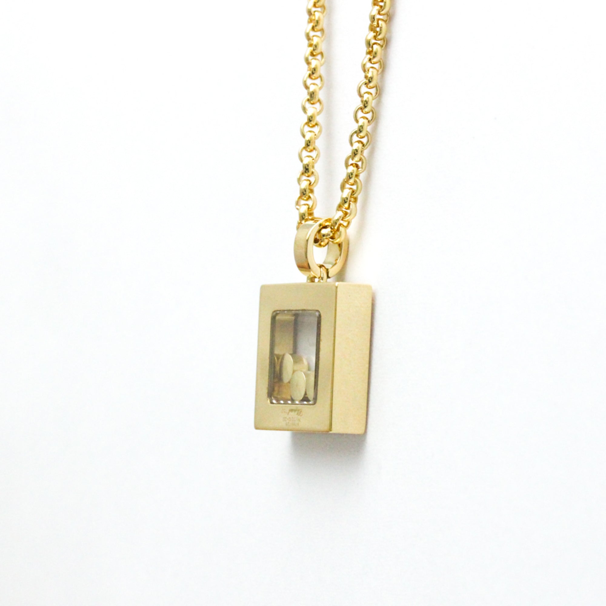 Pre-Owned Chopard Happy Diamonds Square Necklace 79/3210 Yellow Gold (18K) Diamond Men,Women Fashion Pendant Necklace (Gold) (Good)
