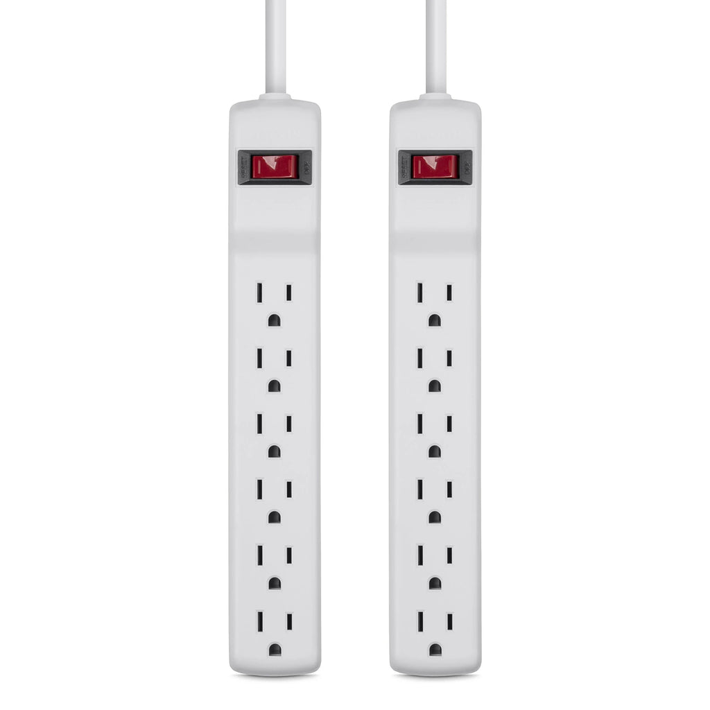 Belkin Power Strip Surge Protector - 6  Multiple Outlets, 2 ft Long Heavy Duty Metal Extension Cord for Home, Office, Travel, Computer Desktop & Phone Charging Brick - 200 Joules, White (2 Pack)