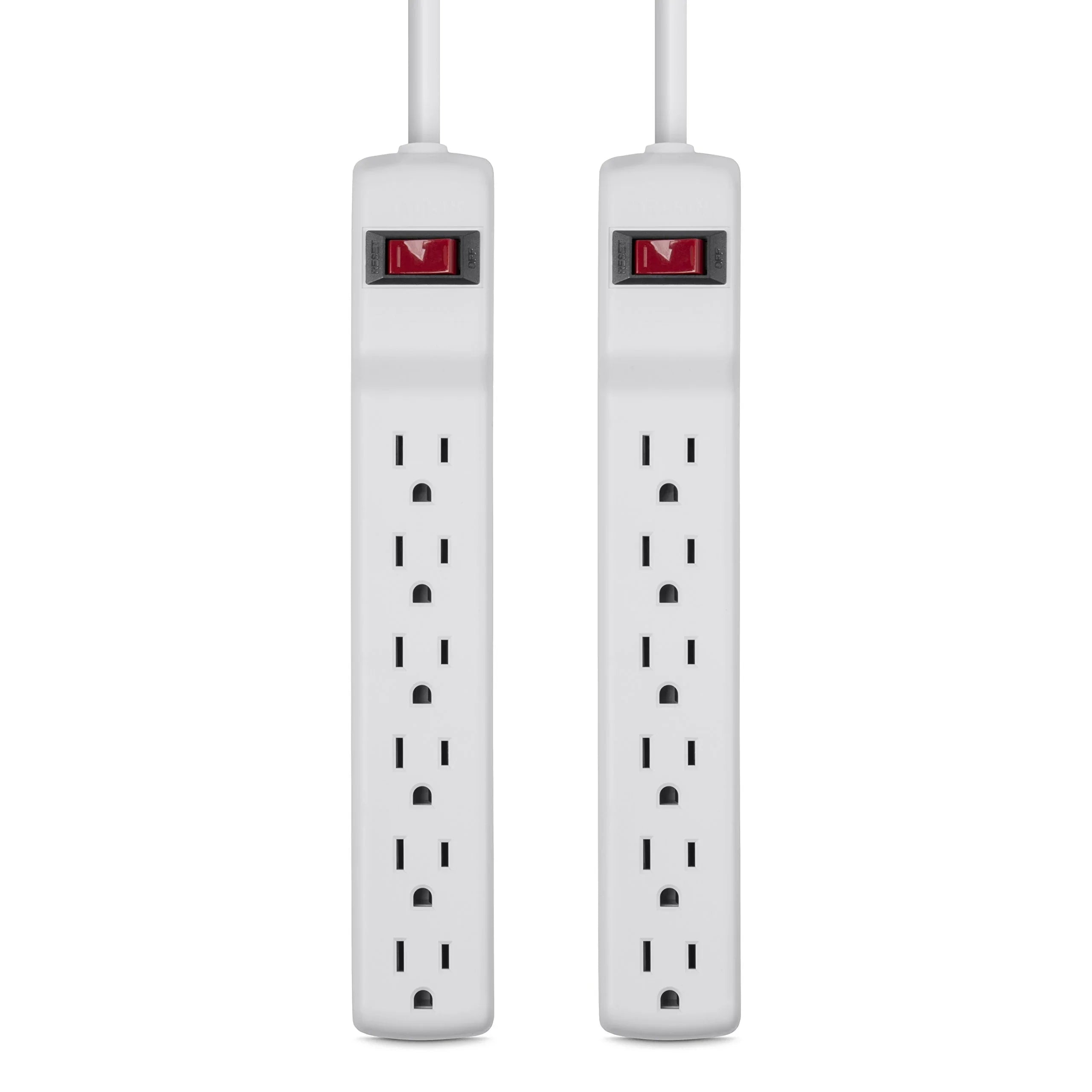 Belkin Power Strip Surge Protector - 6  Multiple Outlets, 2 ft Long Heavy Duty Metal Extension Cord for Home, Office, Travel, Computer Desktop & Phone Charging Brick - 200 Joules, White (2 Pack)