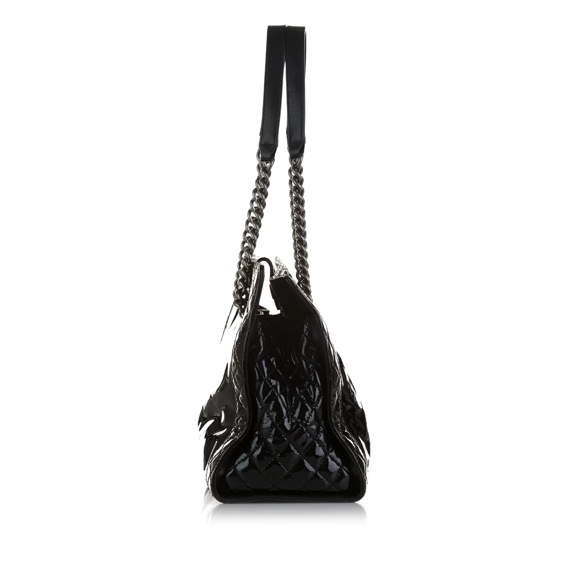 Pre-Owned Authenticated Chanel Patent Boy Reverso Shopping Tote Leather Black Tote Bag Unisex (Good)