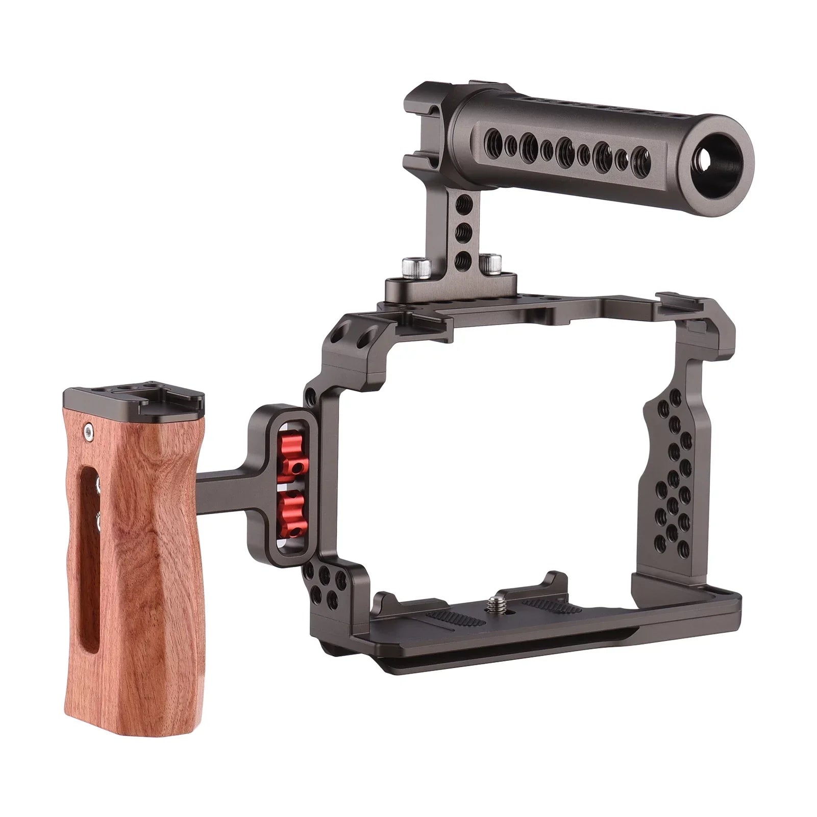 Andoer Aluminum Alloy Camera Cage Kit with Video Rig Handle Wooden Grip Replacement for Sony  /  /