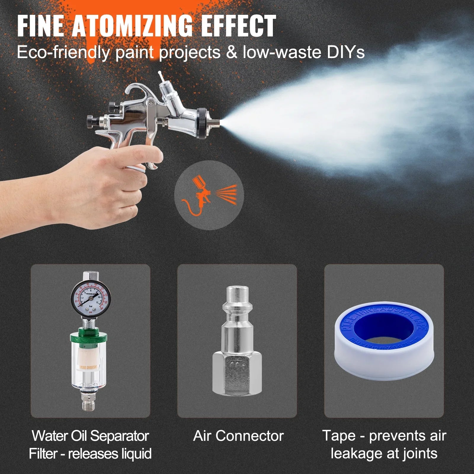 Spray Gun, High Performance Automotive Gravity Feed Spray Gun with 1.3mm 1.4mm 1.8mm Stainless Steel Nozzles, 1000cc Aluminum Cup for Auto Paint, Primer, Clear/Top Coat & Touch-Up