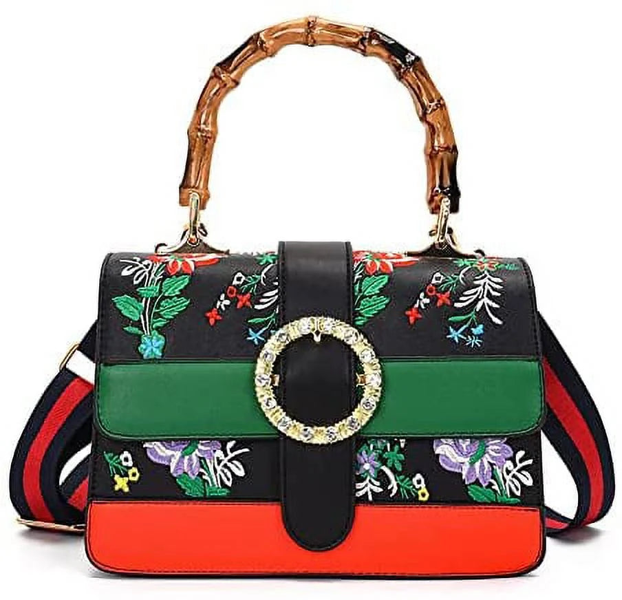 Asge Medium top handle bag with Bamboo Detachable wide shoulder strap crossbody bags for women Vintage Satchel Handbag Trendy Shoulder Bags