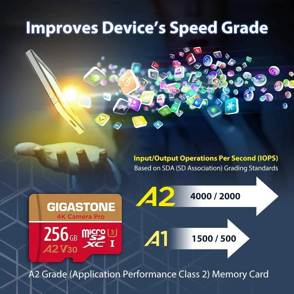 Gigastone 256GB Micro  Card, 4K Video Recording, 4K Camera Pro, designed for with Nintendo Switch, Dash Cam, GoPro Cameras, / up to 100/50 /s, Micro  -   Class 10, 2 Pack (2x256GB)