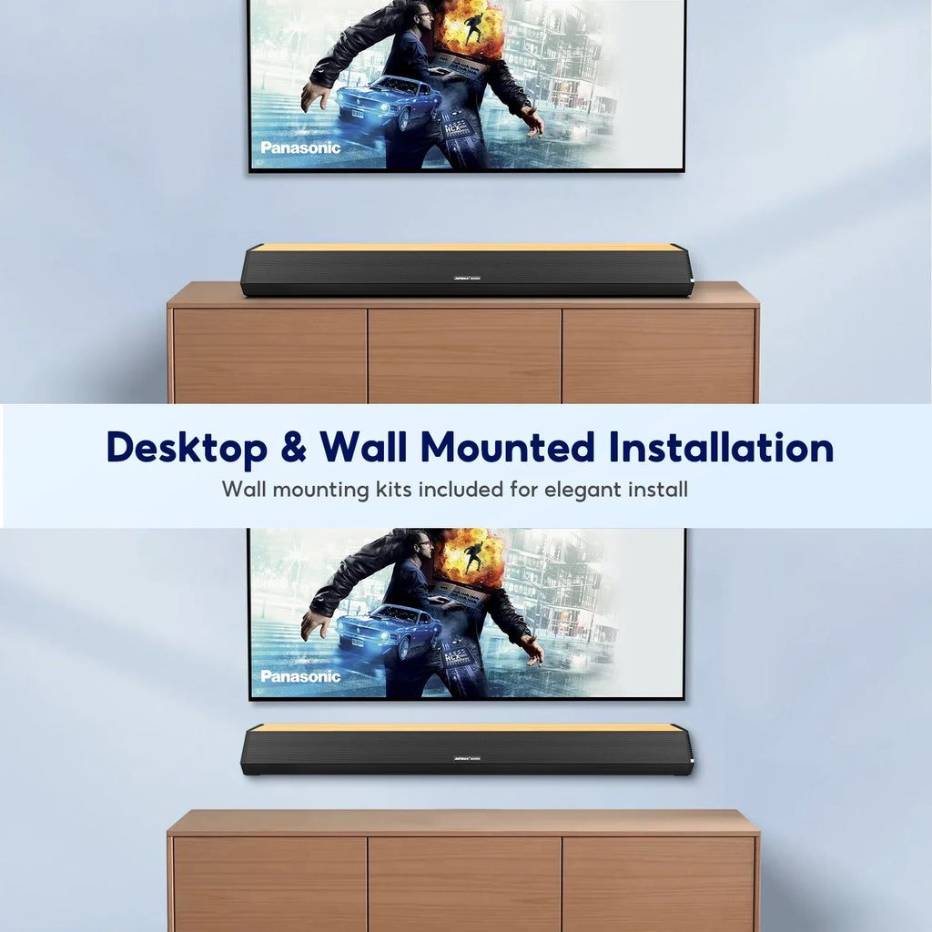 Soundbar 28-Inch 60W with -, Bluetooth 5.0, Optical Coaxial   Connection, 4 Speakers, 3 EQs, 110dB Surround Sound Bar Home Theater Audio Soundbar System for