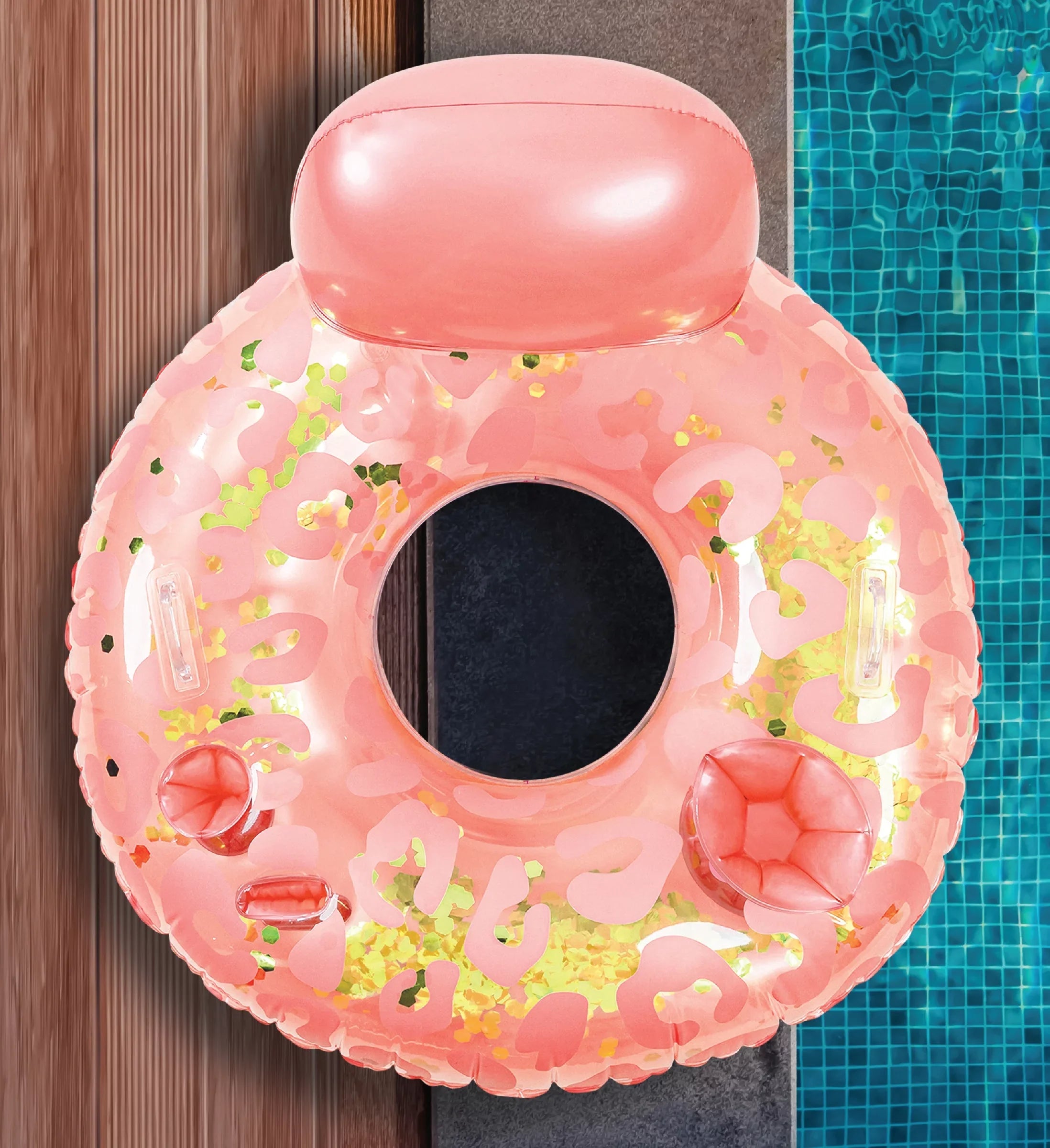 Inflatable Luxury Tubes with Back Rest - Rose Gold, Gold, Silver Sparkle Confetti Filled Luxurious Lounger, Thick Pool Float Tubes, Built in Phone and Cup Holder with Handles, 42 Inch, Pack of 3