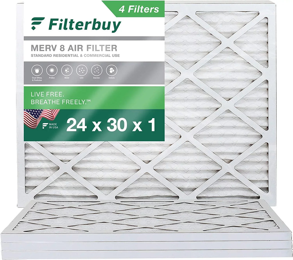 Filterbuy 24x30x1  8 Pleated   Furnace Air Filters (4-Pack)