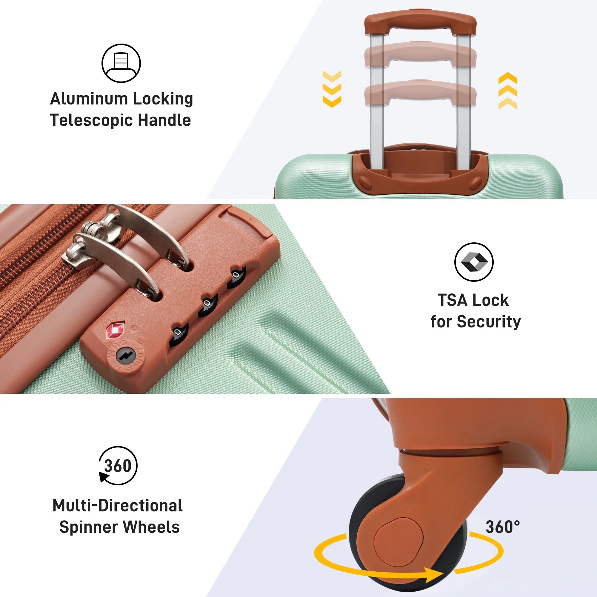 Crtynell 3 Piece Luggage Set Hardside Spinner Suitcase with  Lock 20" 24" 28" Available