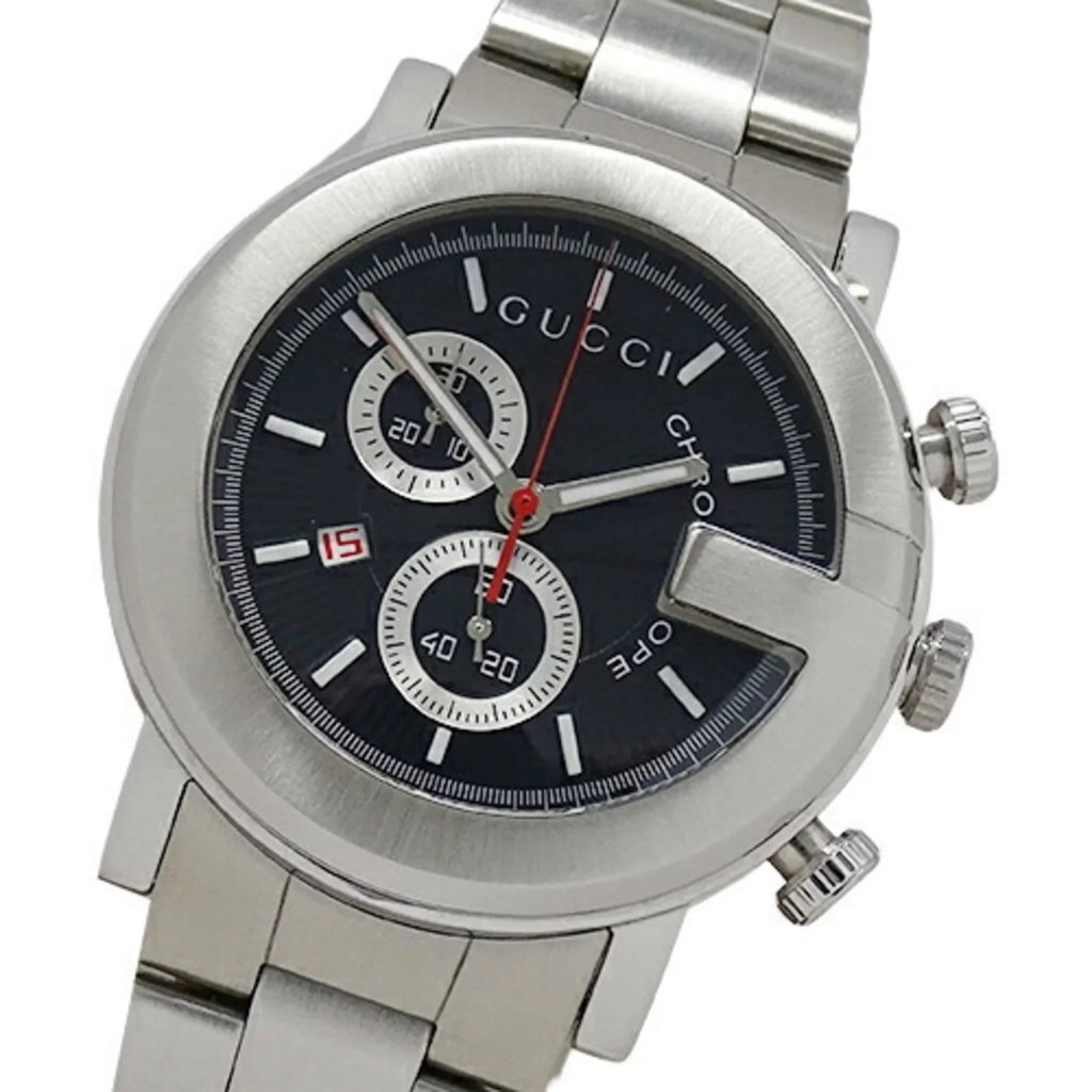 Used Gucci  watch men's  chrono date quartz stainless steel  101M  silver black