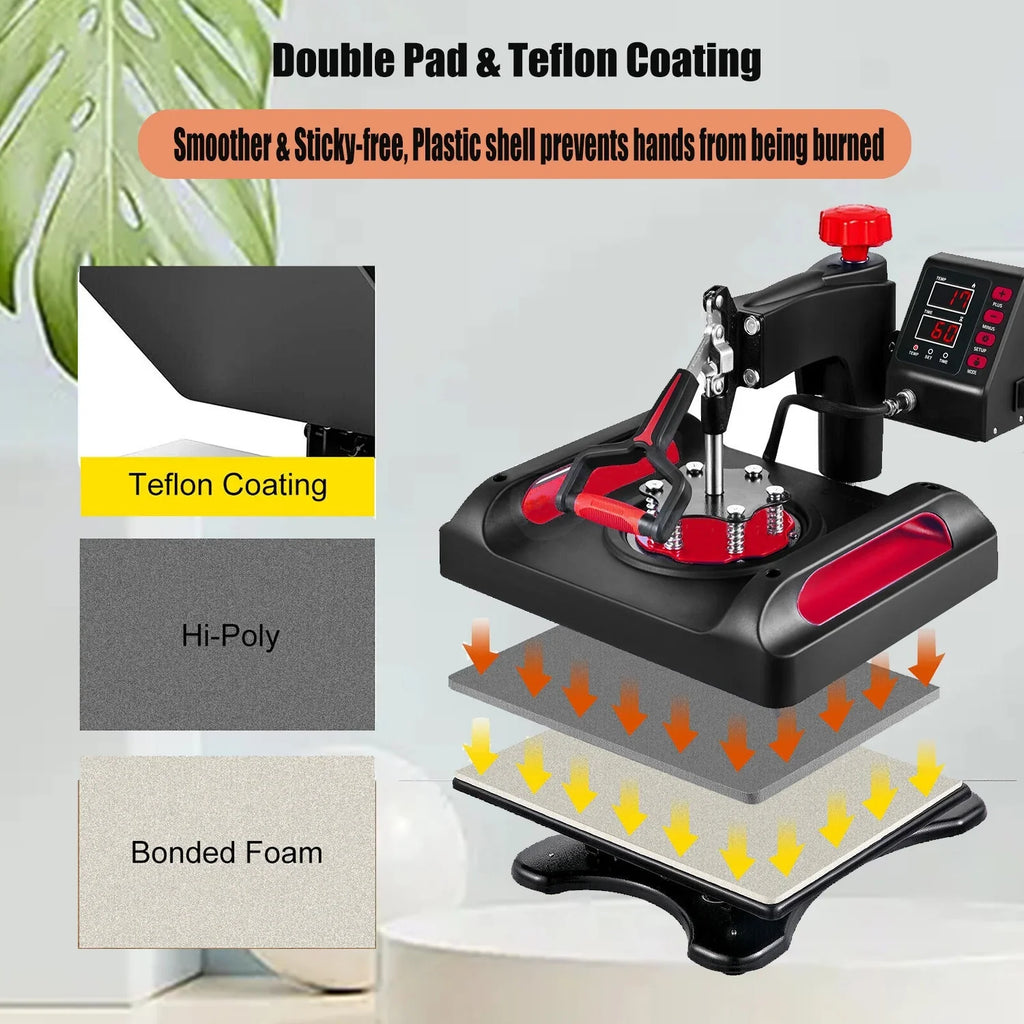 Red Heat Press Machine 8 in 1, 12 x 15 Inches Sublimation Transfer Printer, Digital Precise  Control Printing, 360 Swing Away Vinyl Transfer Printer for -Shirts, Canvas Bag, Pillow, Banner
