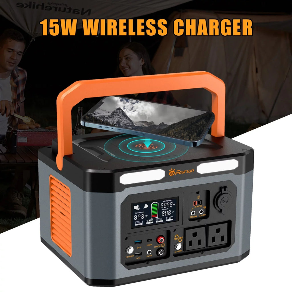 Foursun 1500W(3000W Peak) Portable Power Station,1598.4Wh with 2 x 1500W  Outlets ,Wireless charge, 65W,Solar Generator for Home Backup, Emergency, Camping