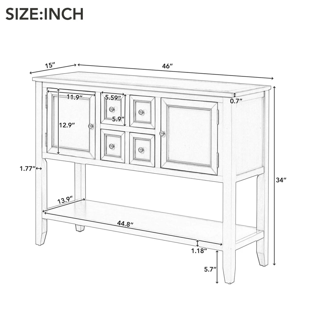 Cambridge Series Ample Storage Vintage Console Table with Four Small Drawers and Bottom Shelf for Living Rooms  Entrances and Kitchens (Espresso     )
