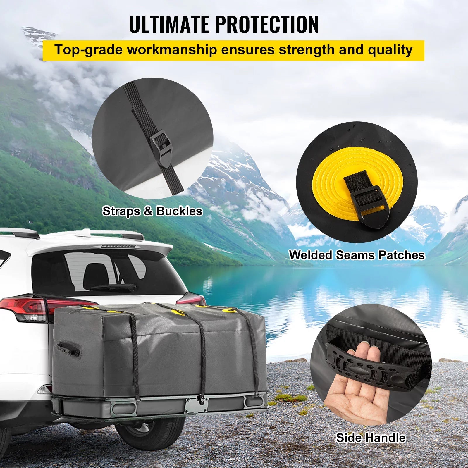 Hitch Cargo Carrier Bag, Waterproof 840D , 48"x20"x22" (12 Cubic Feet), Heavy Duty Cargo Bag for Hitch Carrier with Reinforced Straps, Fits Car Truck  Vans Hitch Basket