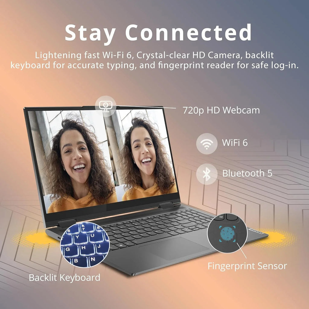 Lenovo Yoga 7i Touchscreen Laptop, 2-in-1 360° 16"  Laptop, Intel Core-i5 1335U, 8GB , 512GB PCIe , Backlit Keyboard, Fingerprint Reader, Win 11, Gray, with 32GB Snowbell  Card