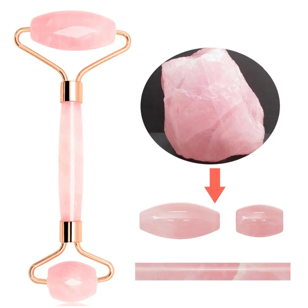 Jade Roller, Face Roller, Facial Beauty Roller Skin Care Tools, Rose Quartz Massager for Face, Eyes, Neck, Body Muscle Relaxing and Relieve Fine Lines and Wrinkles Gua Sha