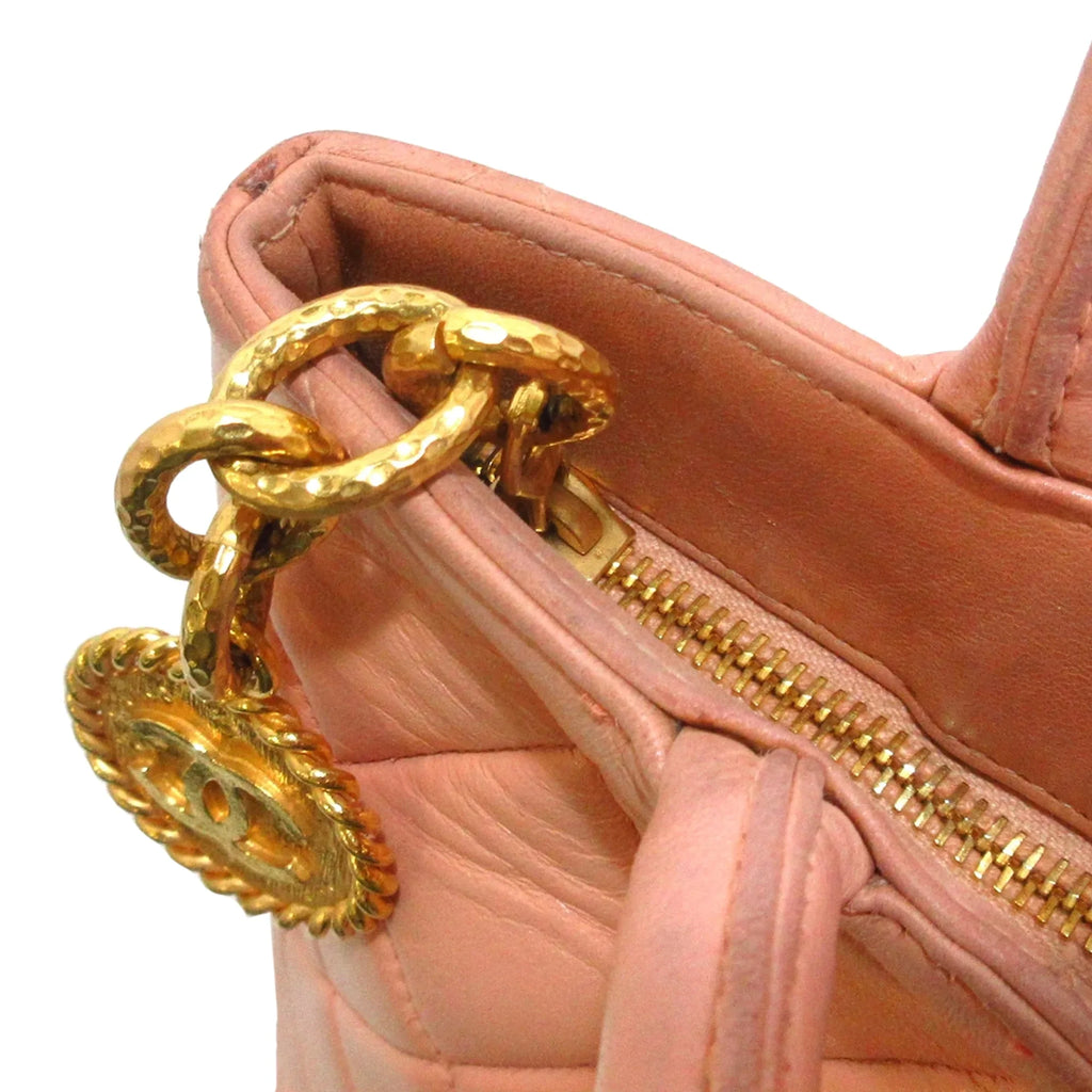 Pre-Owned Authenticated Chanel Lambskin Medallion Tote Leather Orange Tote Bag Women (Good)