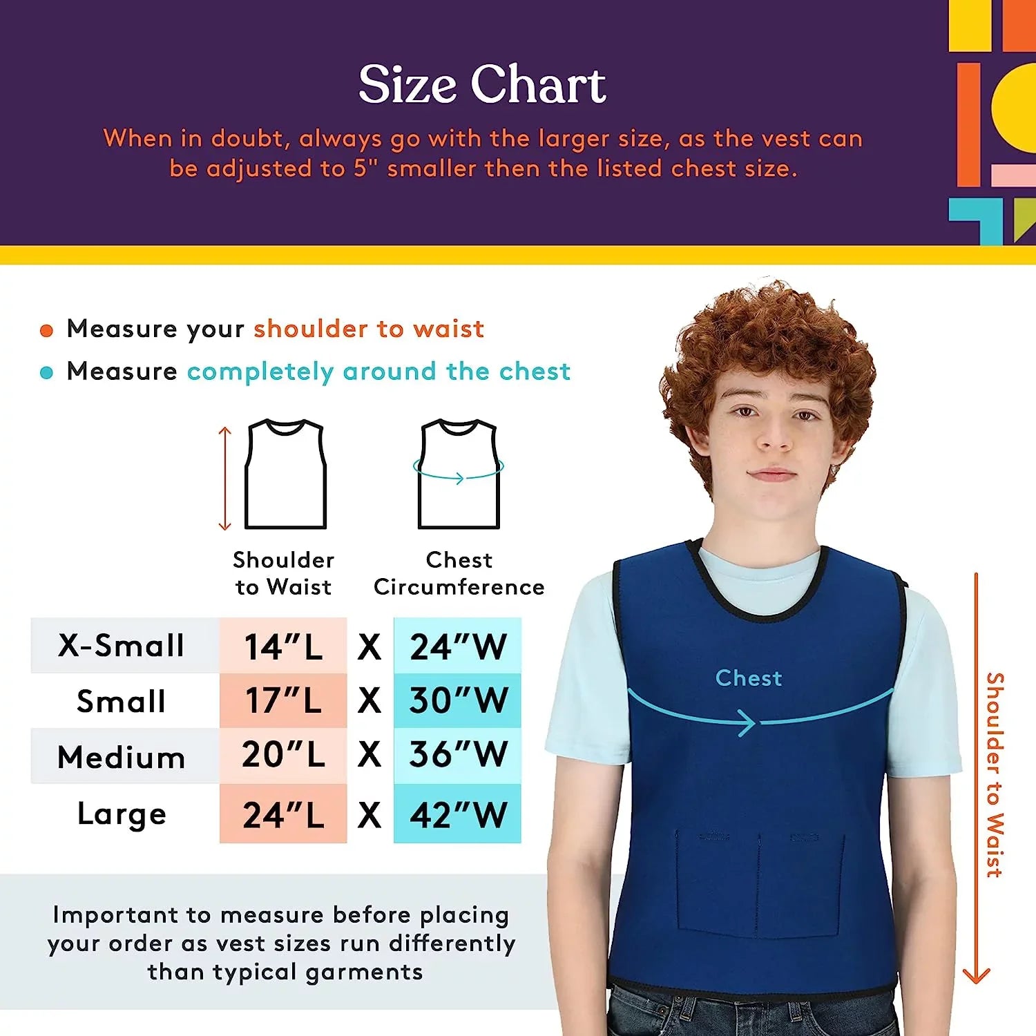 Special Supplies Weighted Sensory Compression Vest for Kids with Processing Disorders, , and Autism, Calming and Supportive with Adjustable Weight Fit (Large 24x42 inches)