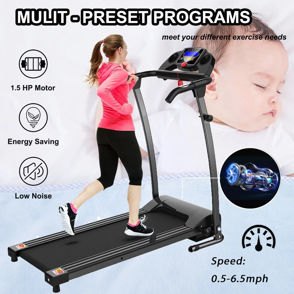 Foldable Electric Treadmill w/ display,Pulse Sensor,Cup Holder and Safety Key for Home Office Fitness Walking Jogging Running Exercise