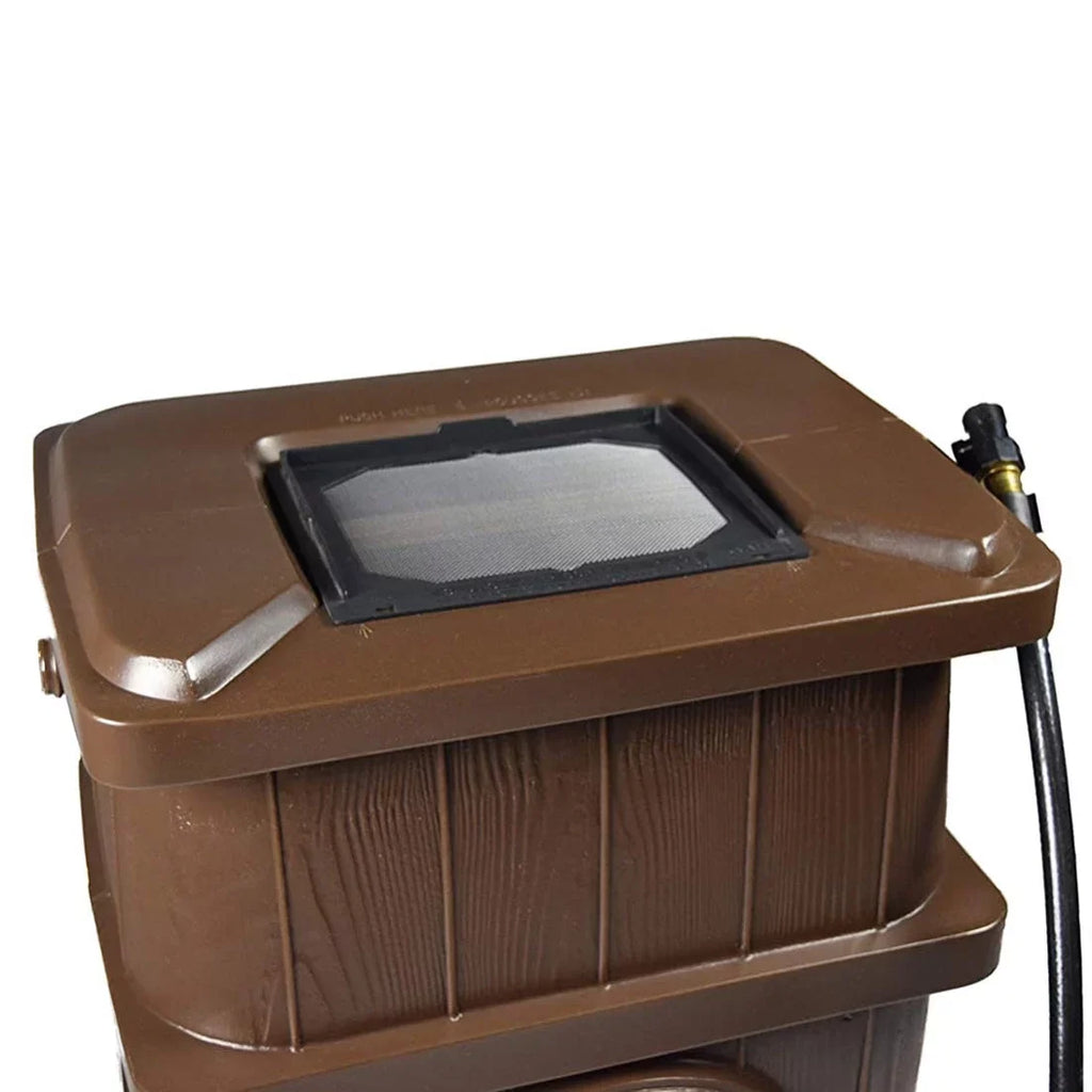 Outdoor 45 Gal Wood Grain Rain Water Catcher Barrel, Brown (2 Pack)