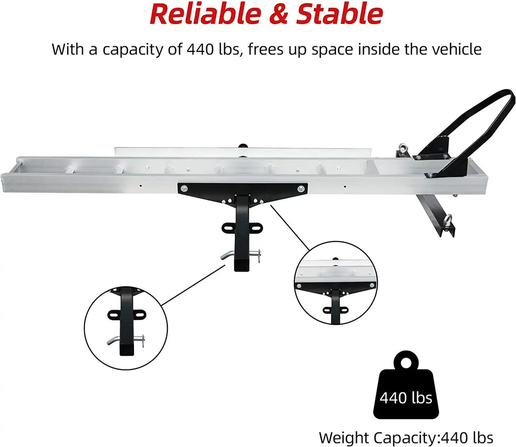 Aluminum Motorcycle Carrier with Loading Ramp, 2" receiver Hitch-Mounted Motorcycle Dirt Bike Scooter Carrier Hitch Rack Hauler Trailer