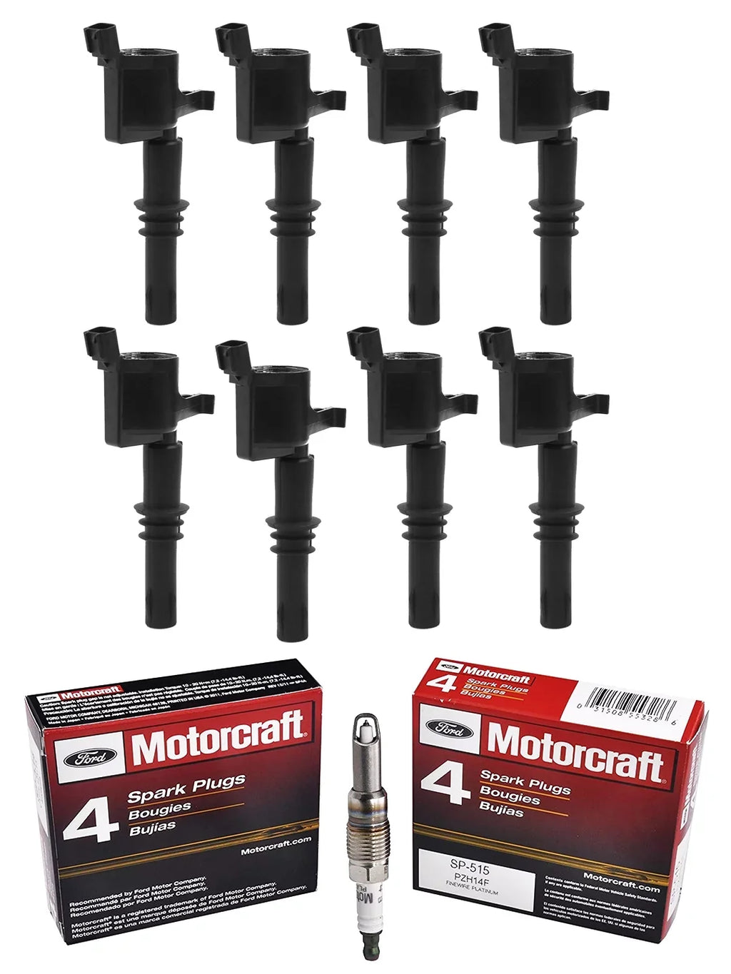 Set of 8  Ignition Coils & 8 Motorcraft Brand Spark Plugs Compatible with 2004-2008 Ford  Expedition  Super Duty  Super Duty 5.4L  Replacement for