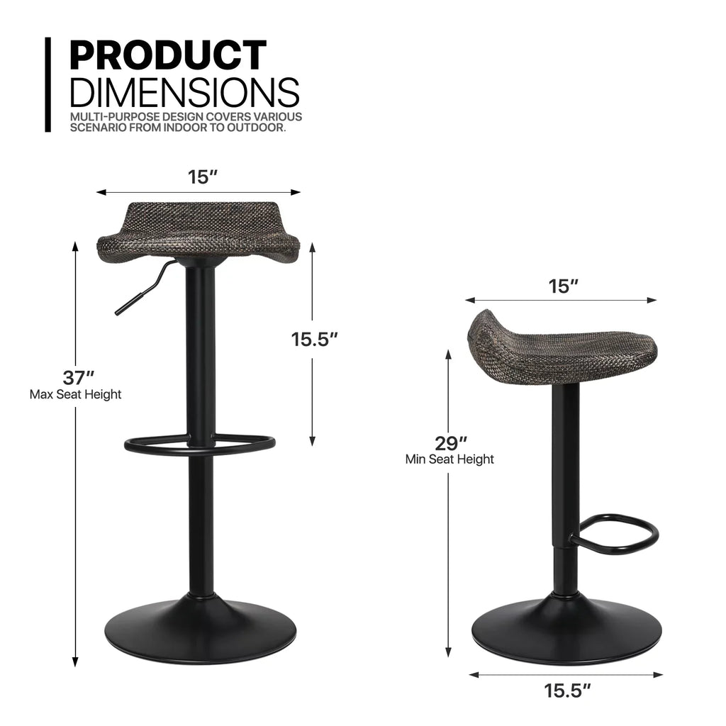 MoNiBloom Metal Bar Stools Set of 2 Counter Height Adjustable Swivel, with Footrest for Kitchen Dining Room Indoor Outdoor, Brown