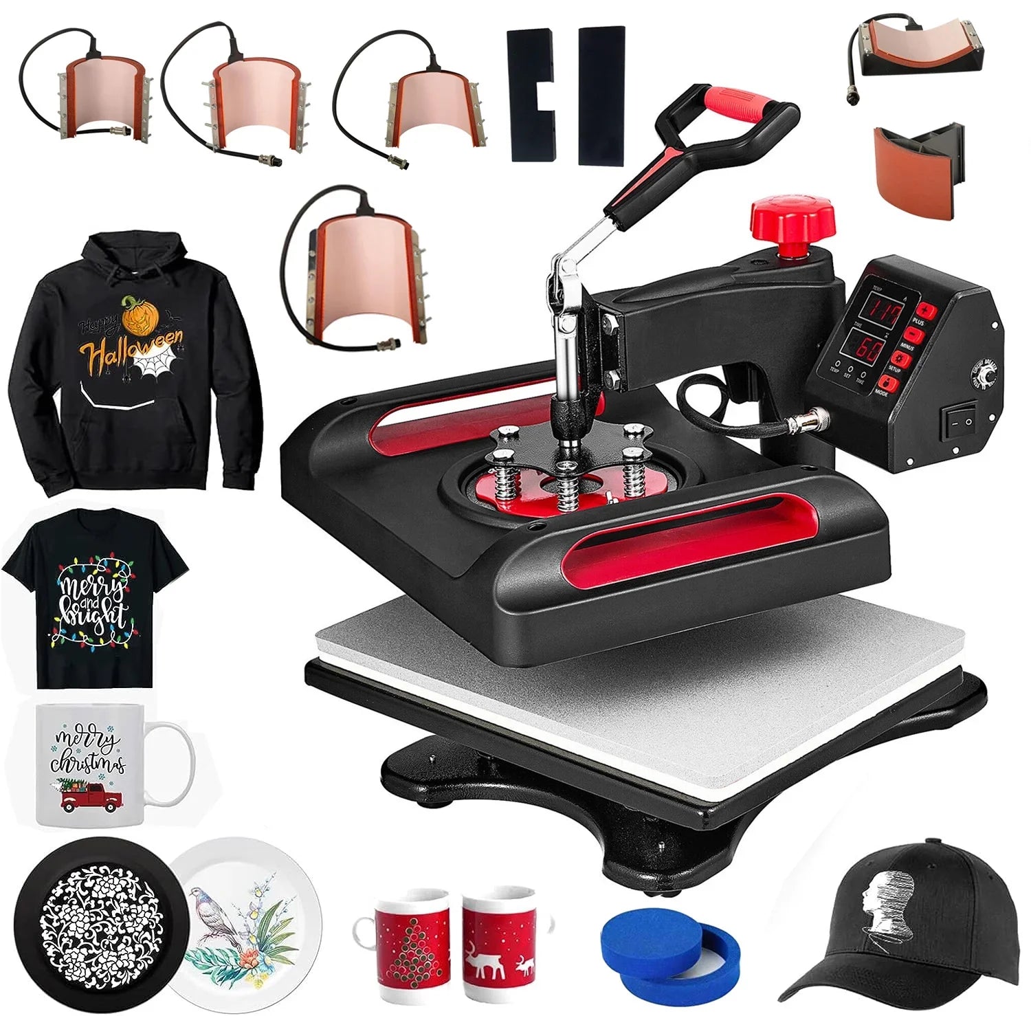 Red Heat Press Machine 8 in 1, 12 x 15 Inches Sublimation Transfer Printer, Digital Precise  Control Printing, 360 Swing Away Vinyl Transfer Printer for -Shirts, Canvas Bag, Pillow, Banner