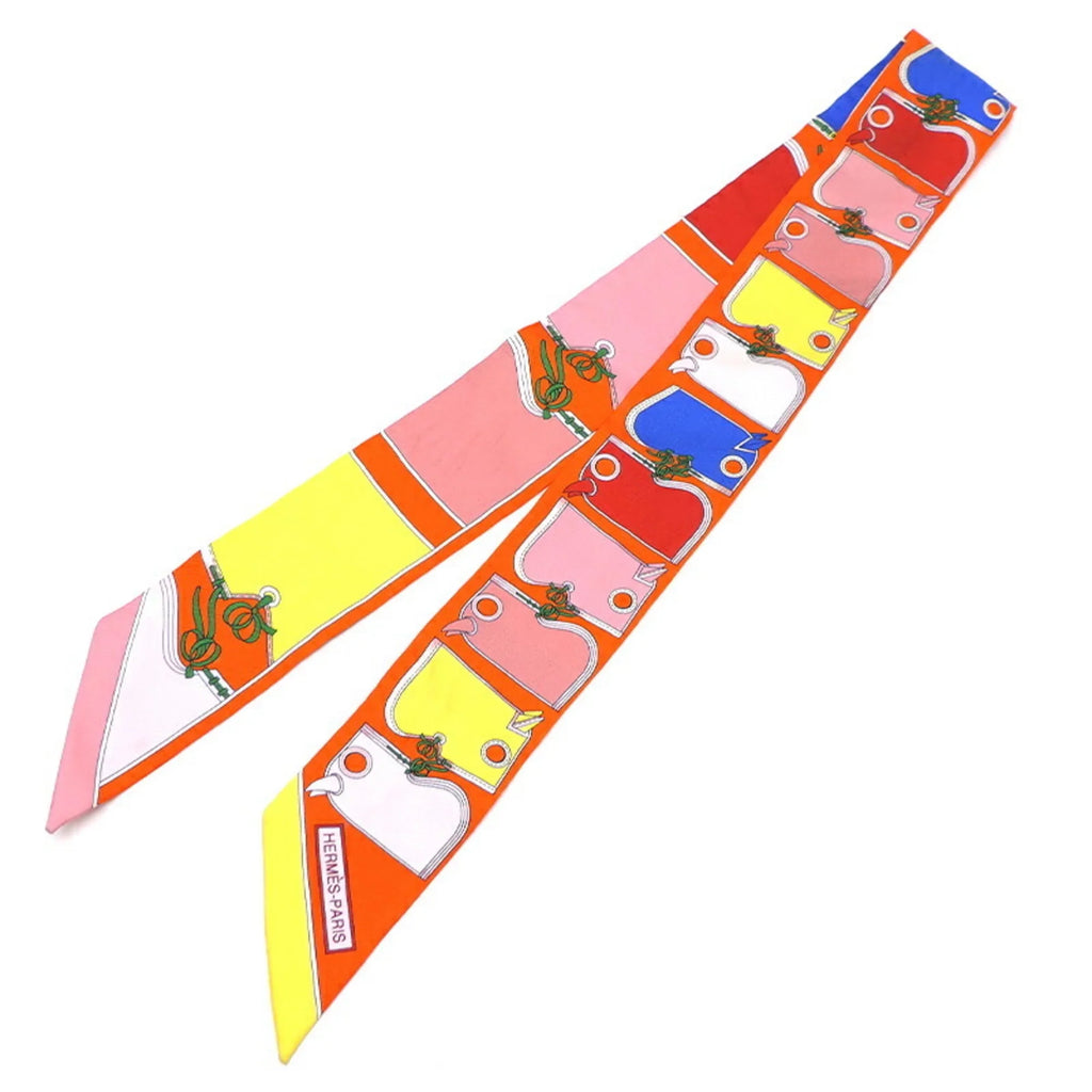 Pre-Owned Hermes Twilly Camails Women's Scarf Muffler 100% Silk Orange (Good)