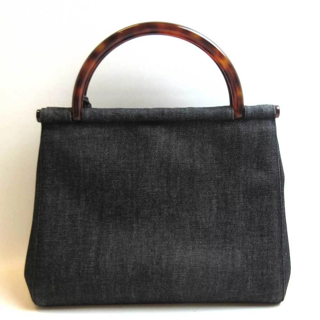 Pre-Owned Chanel Bag Handbag Navy Blue Tortoise Tote Ladies Denim Canvas  (Fair)