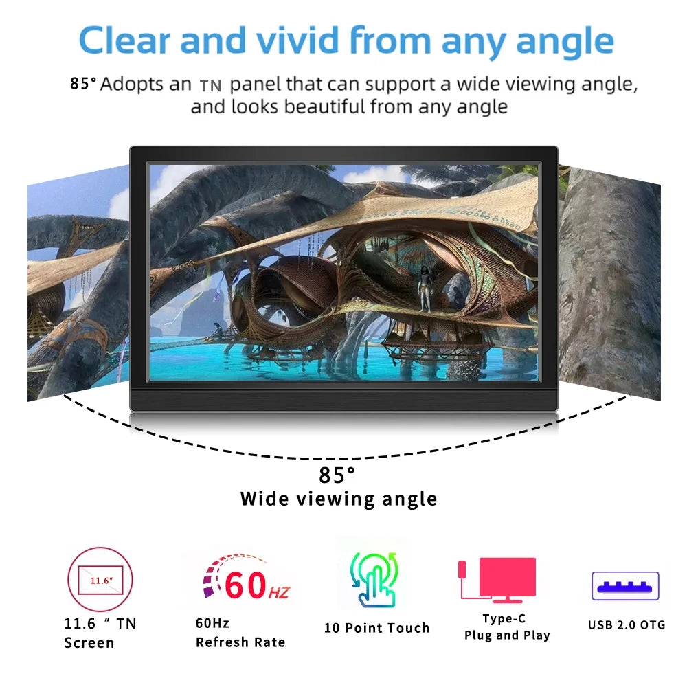 Protable Monitor 11.6 Inch 1366x768 60Hz TouchScreen Compture Monitor For  Gamer   Stick Switch Raspberry  Display