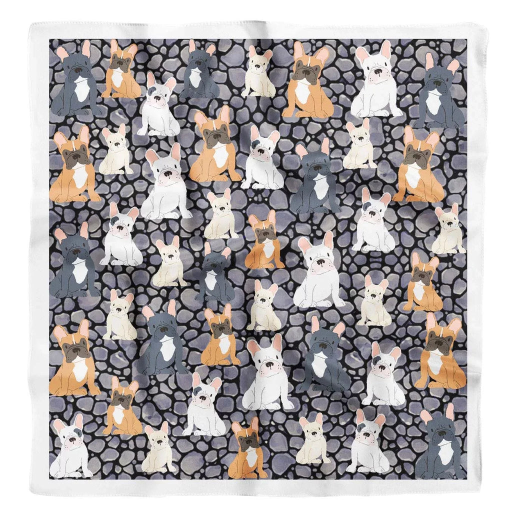 Phagun Grey Dogs Mix Printed Square Pure SilkScarfFor Hair Neck Head Bandanas For Women