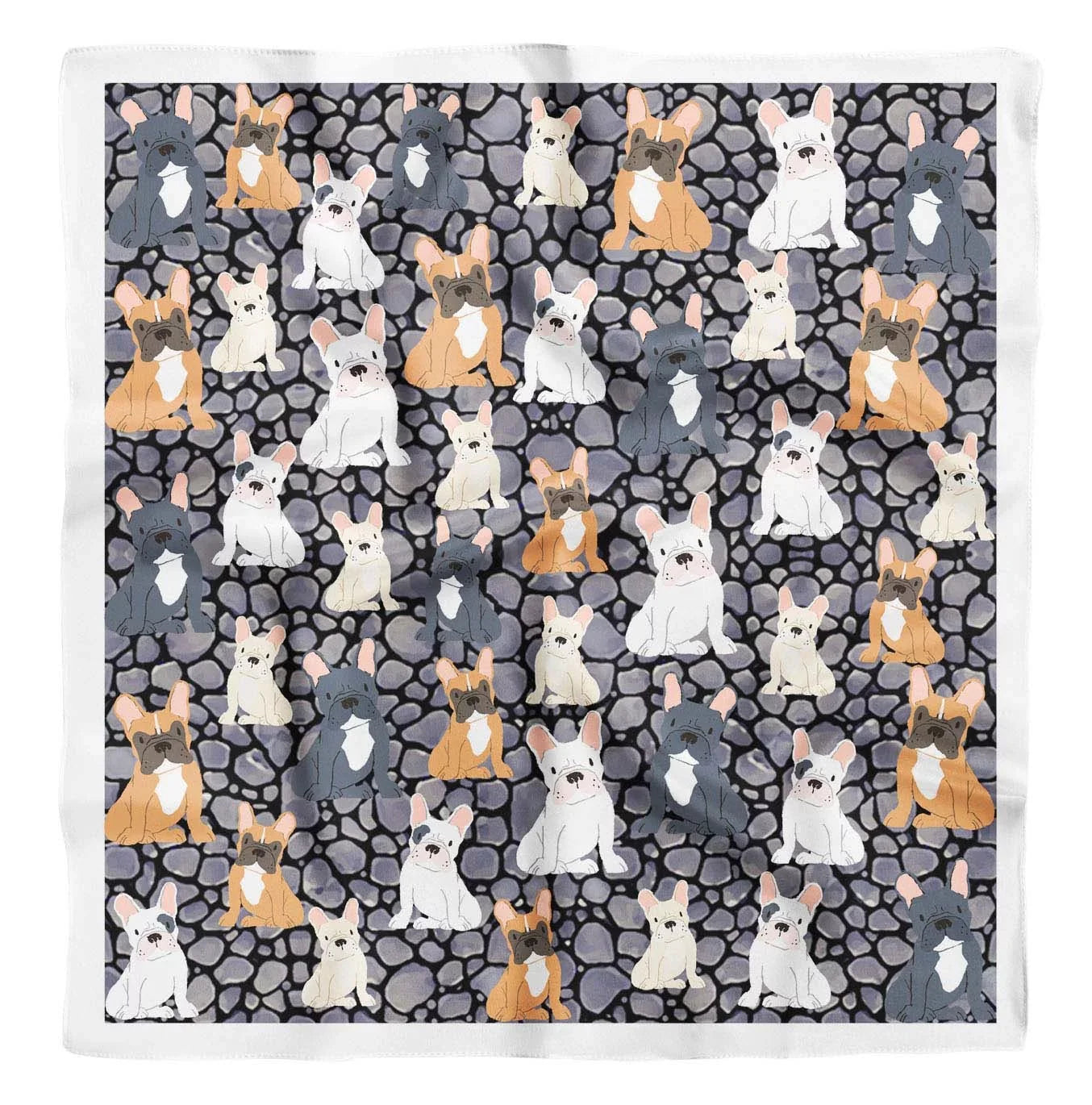 Phagun Grey Dogs Mix Printed Square Pure SilkScarfFor Hair Neck Head Bandanas For Women