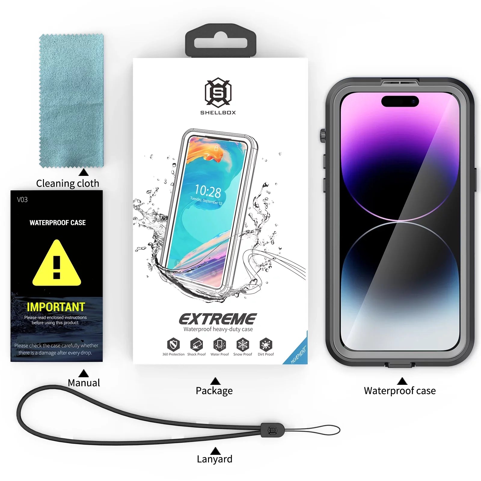 for iPhone 14 Pro Max 6.7" Case Waterproof, Built-in 6H Screen Protector [Real 360][ Underwater][14FT Military Dropproof][Dustproof][Compatible with MagSafe] for iPhone 14 Pro Max - Black