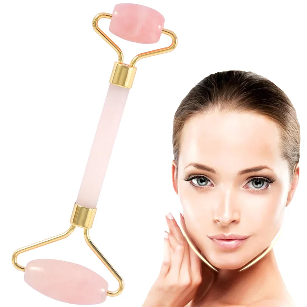 Jade Roller, Face Roller, Facial Beauty Roller Skin Care Tools, Rose Quartz Massager for Face, Eyes, Neck, Body Muscle Relaxing and Relieve Fine Lines and Wrinkles Gua Sha