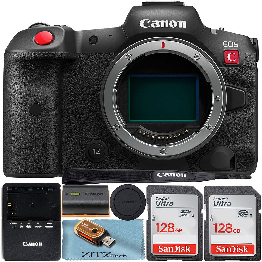 Canon    Mirrorless Cinema Camera (Body Only) with 2 Pack SanDisk 128GB Memory Card + ZeeTech Accessory Bundle