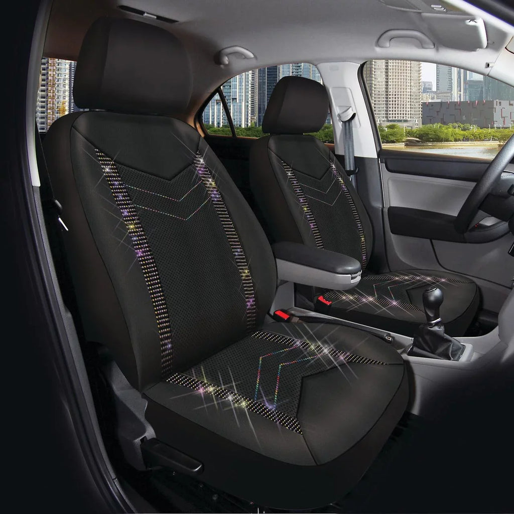 Auto Drive Universal Fit Rainbow Crystal Faux Leather Car Seat Cover, Set of 2, Fit for Cars, SUVs, MPVs