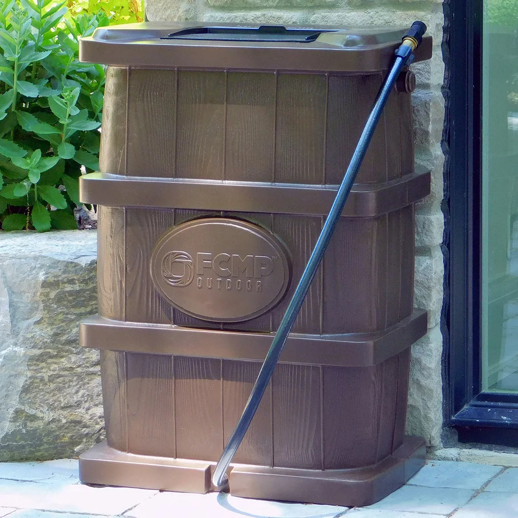 Outdoor 45 Gal Wood Grain Rain Water Catcher Barrel, Brown (2 Pack)