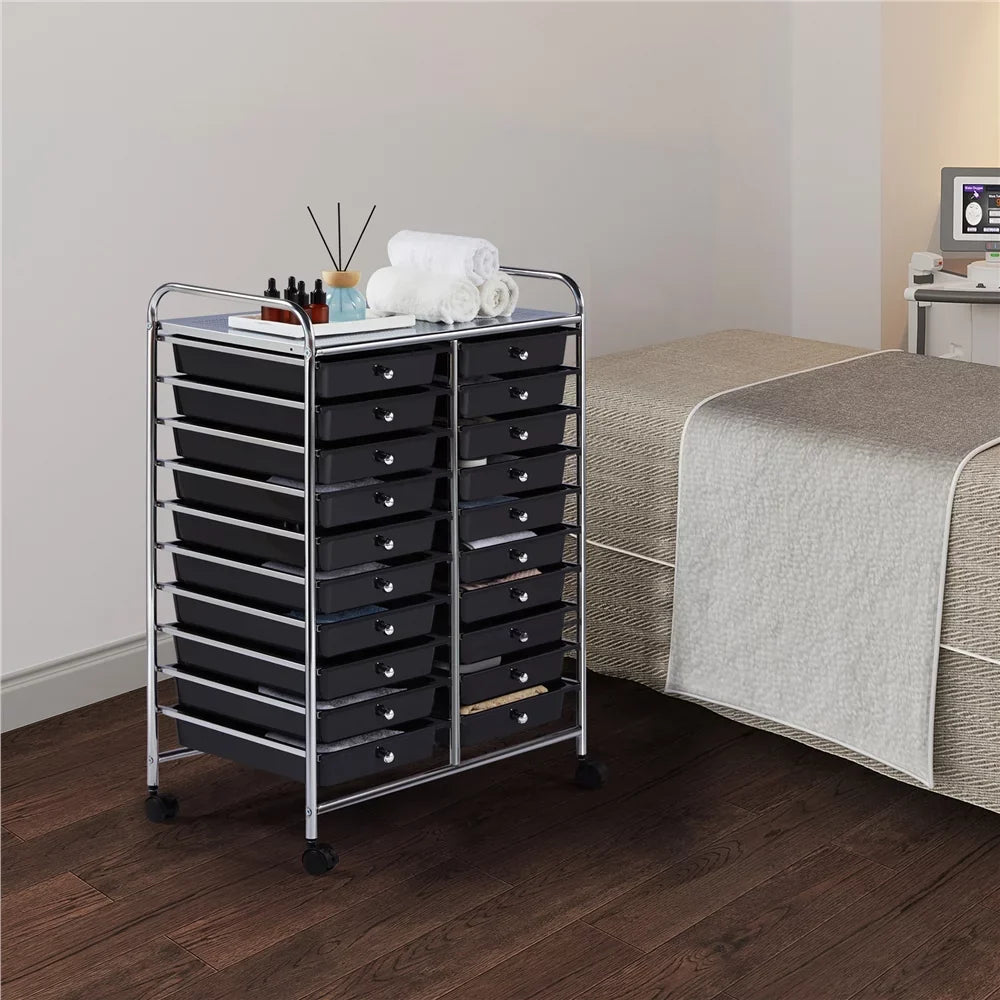 Topeakmart 20 Drawers Rolling Storage Cart Bin Organizer on Wheels Scrapbook Paper Office School Organizer, Black