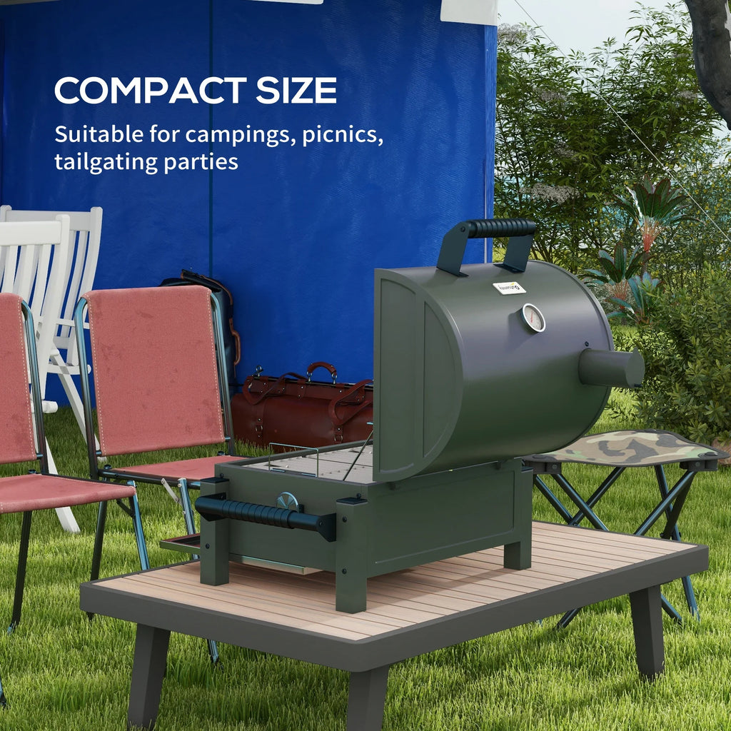 Outsunny Tabletop Charcoal  Grill with Lid, Small Barbecue, Green