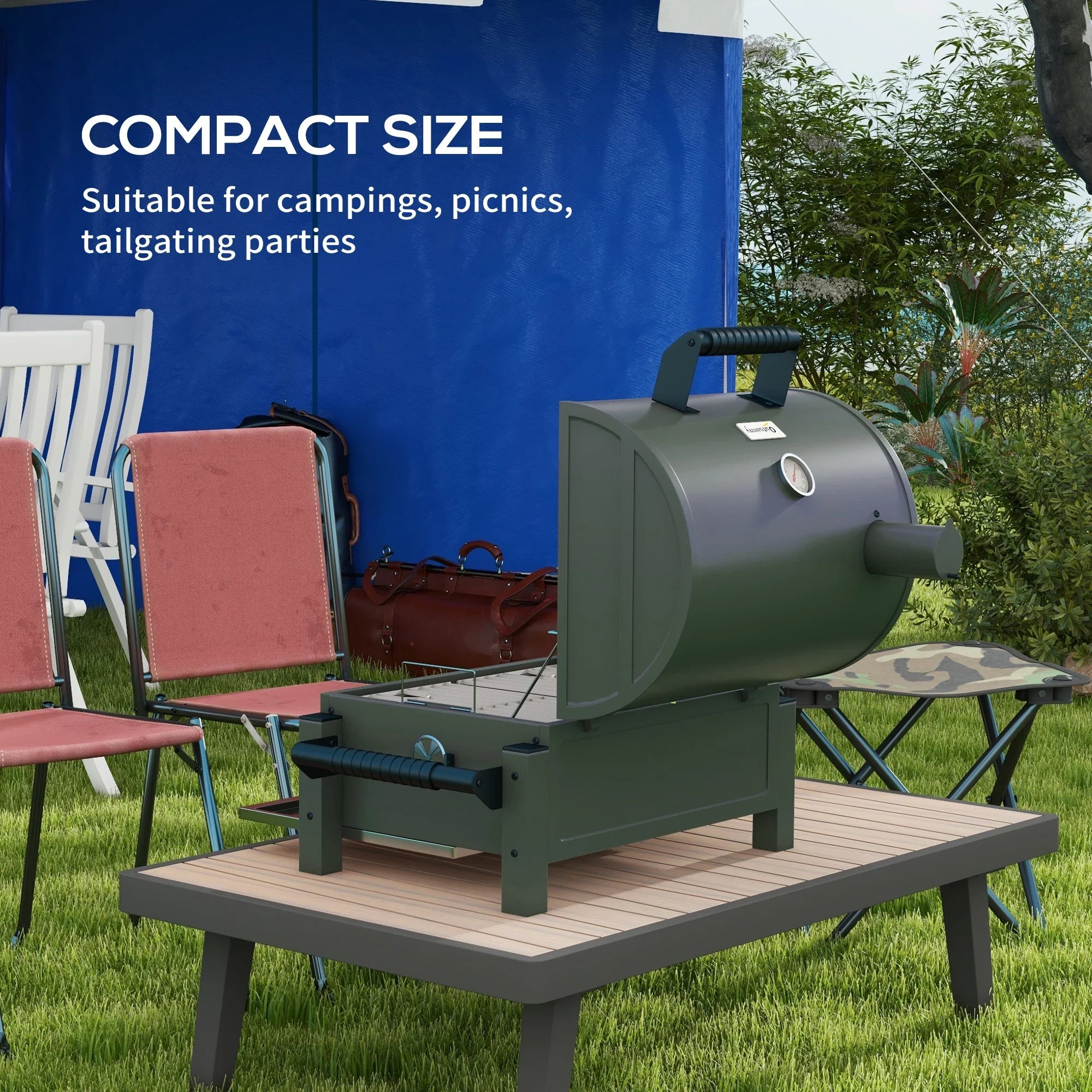 Outsunny Tabletop Charcoal  Grill with Lid, Small Barbecue, Green