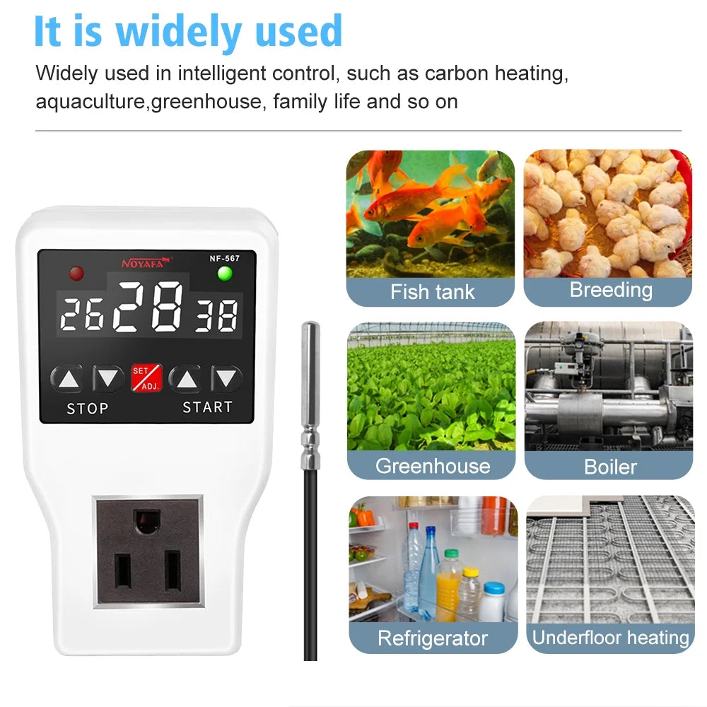 Shinysix Temperature Controller Socket with Timer Switch,  -567 Digital Thermostat 800W 10A, Cooling Heating Temperature Sensor Plug – Ideal for Home Appliances