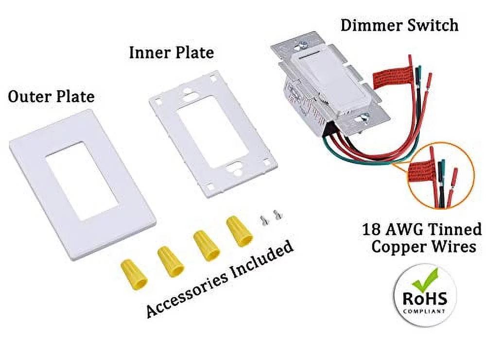 Cloudy Bay in Wall Dimmer Switch for  Light//Incandescent,3-Way Single Pole Dimmable Slide,600 Watt max,Cover Plate Included
