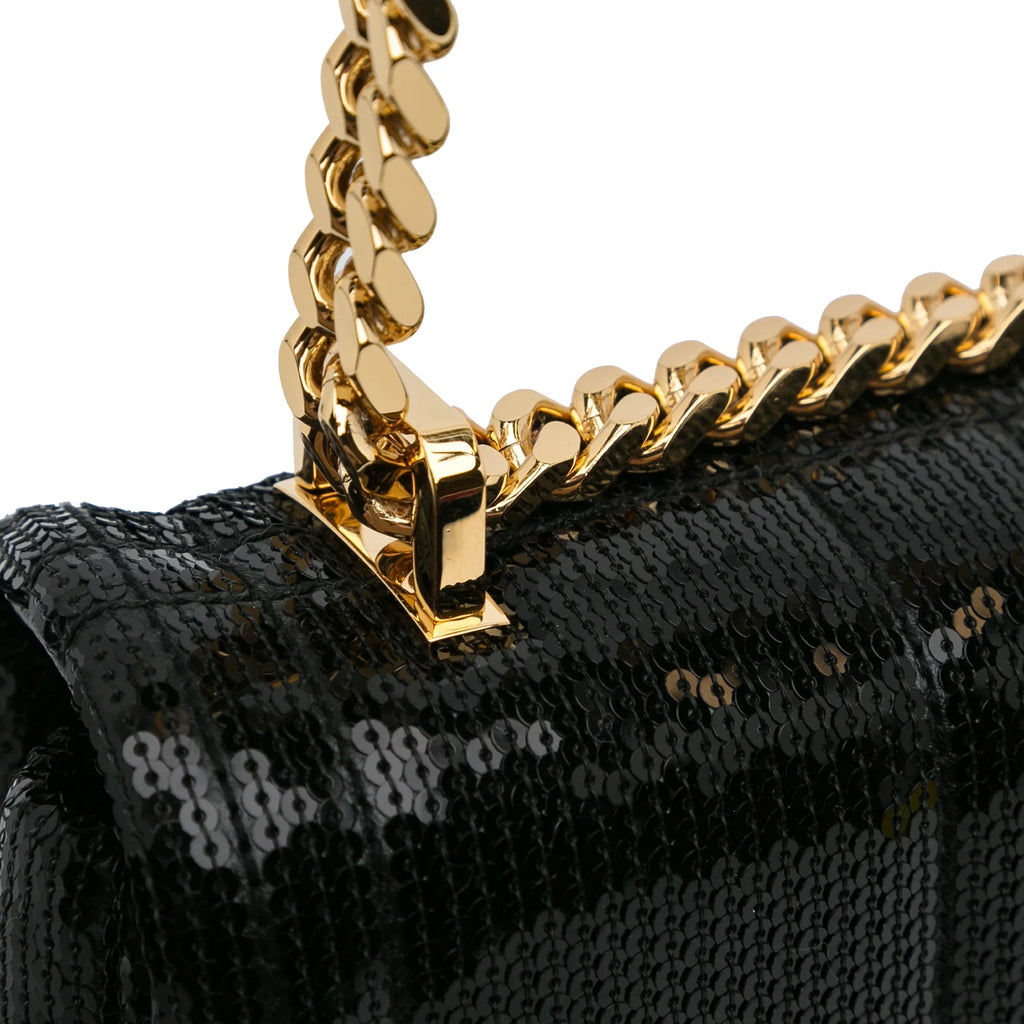 Pre-Owned Authenticated Burberry Small Sequin Lola Bag Calf Leather Black Crossbody Bag Unisex (Good)