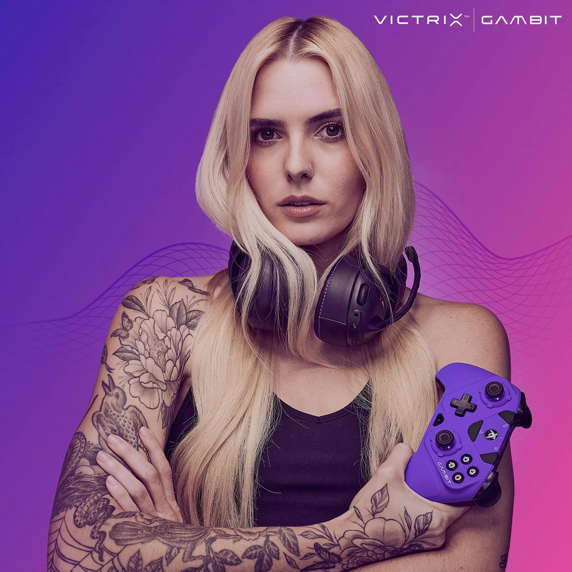 Gaming Victrix Gambit World's Fastest Xbox Controller, Elite Esports Design with Swappable Pro Thumb Sticks, Custom Paddles, Swappable White/Purple Faceplate for Xbox Series