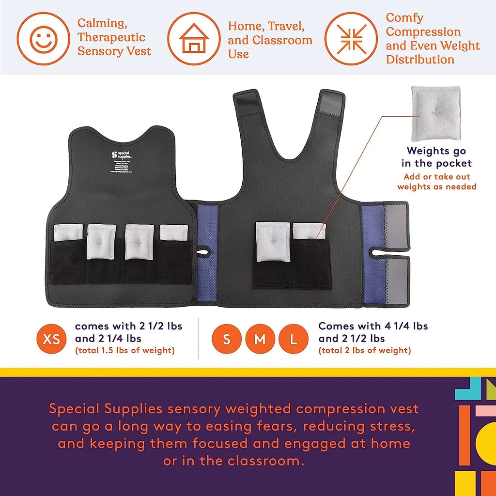 Special Supplies Weighted Sensory Compression Vest for Kids with Processing Disorders, , and Autism, Calming and Supportive with Adjustable Weight Fit (Large 24x42 inches)