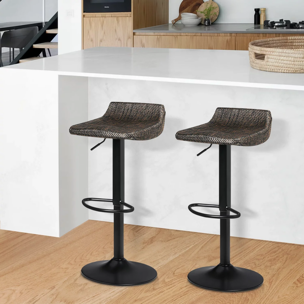 MoNiBloom Metal Bar Stools Set of 2 Counter Height Adjustable Swivel, with Footrest for Kitchen Dining Room Indoor Outdoor, Brown