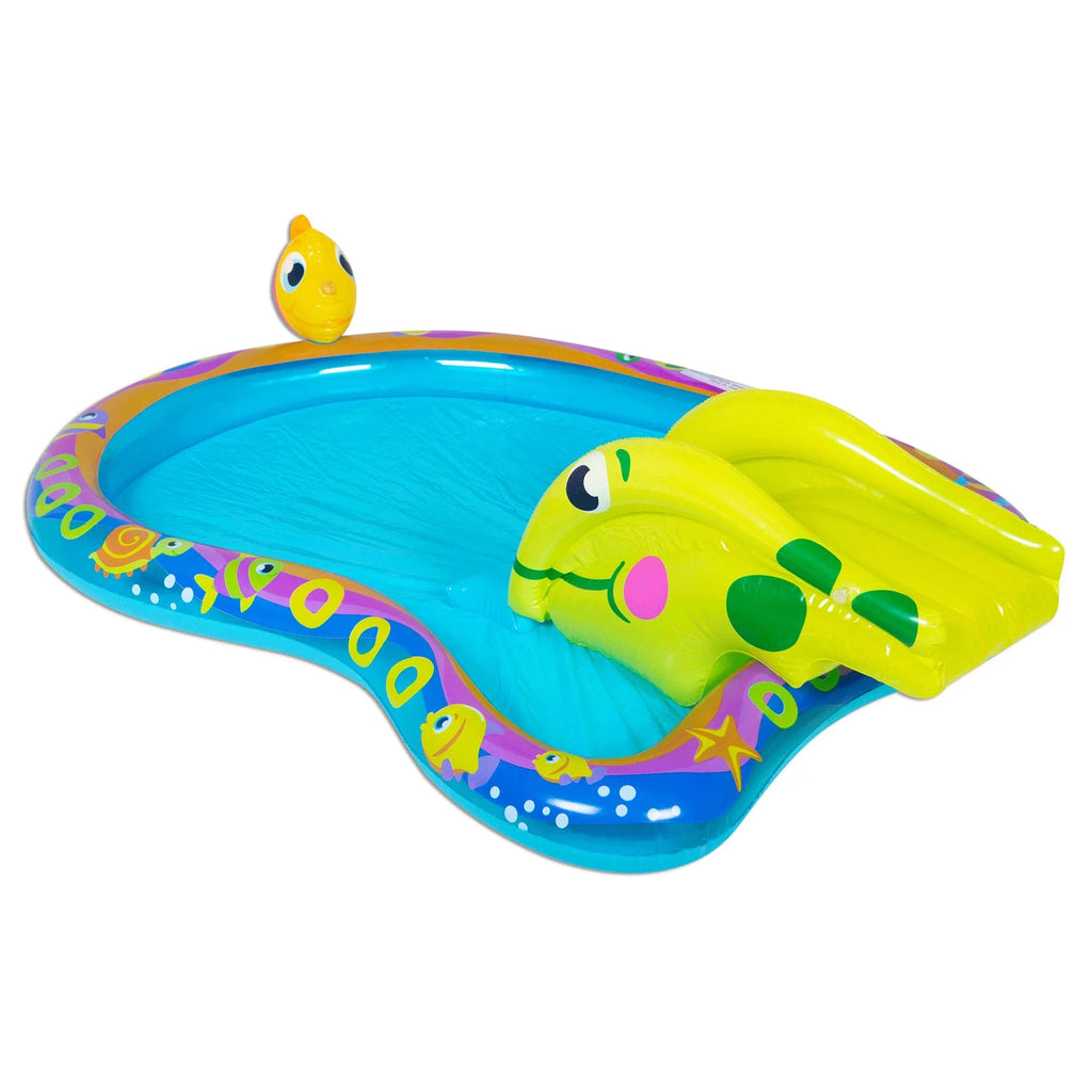 Banzai Shade ' Slide Turtle Inflatable Kiddie Splash Pool with Sprinkler