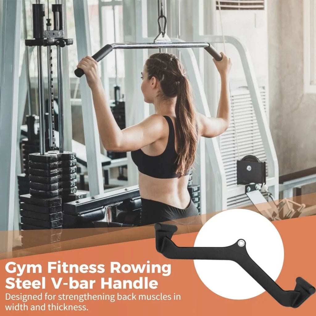 Gym Fitness Rowing -bar, Pull-down Rowing Handle for Back Muscles, Pulley Cable Machine Attachment with Carabiner for Lats and Trapezius Training, Bodybuilding, Gyms, Sports